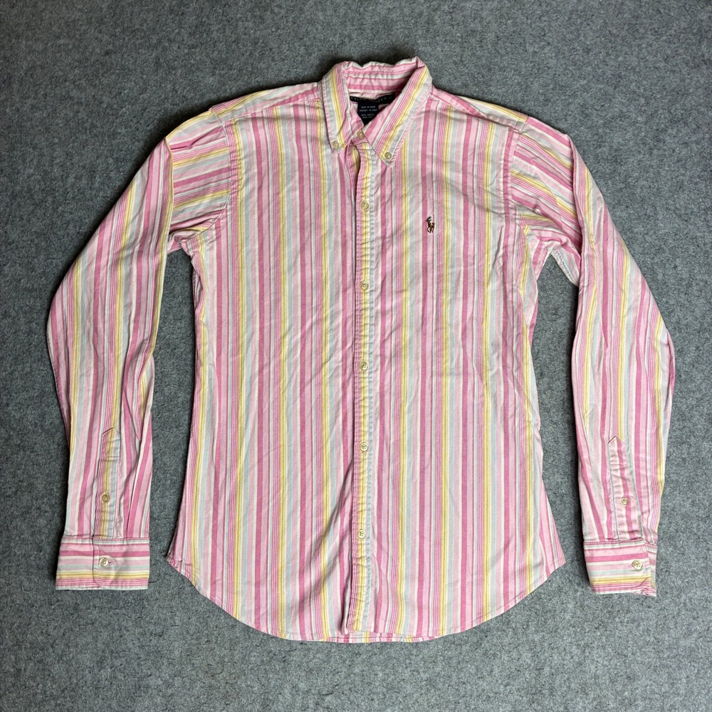 Ralph Lauren Button Down Shirt Womens 10 Pink Striped Excellent Cotton Top